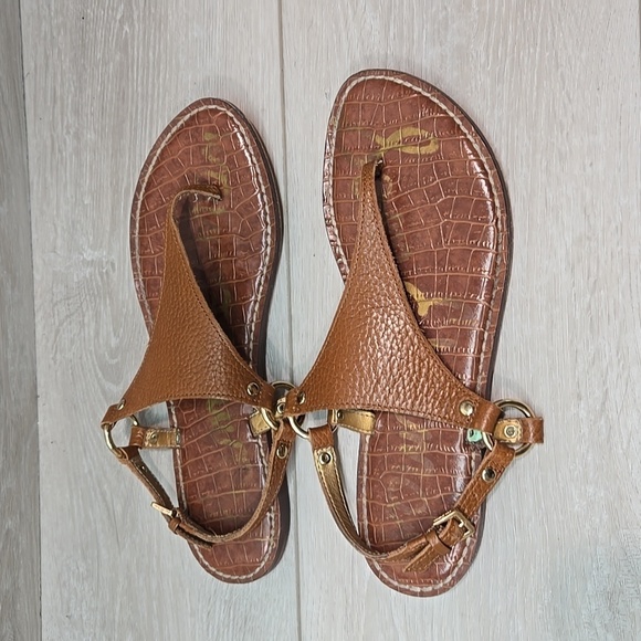 Sam Edelman Womens Greta T strap Leather Sandals Flats shoes sz 8M - Picture 2 of 12